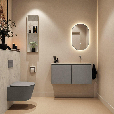 MONDIAZ TURE-DLUX 100cm meuble de toilette Smoke. EDEN lavabo Opalo position droite. Sans trou de robinet.