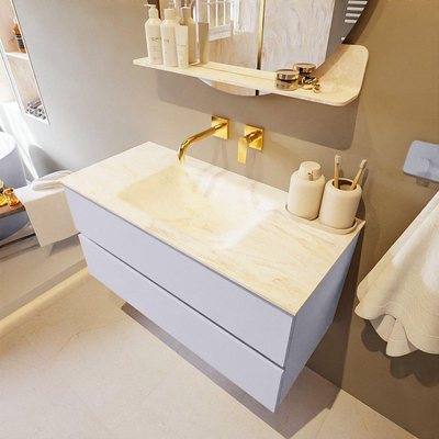 Mondiaz VICA-DLUX ensemble de meuble de salle de bain - 100cm - meuble sous-vasque cale - 2 tiroirs - lavabo encastrée cloud milieu - sans trous de robinet - version haute de 60cm - ostra