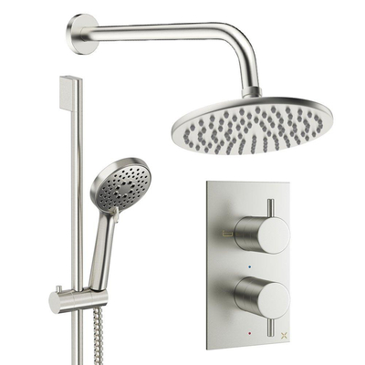 Crosswater MPRO Regendoucheset inbouw - 2 hendels - 20cm douchekop - handdouche - glijstang - wandarm - geborsteld RVS
