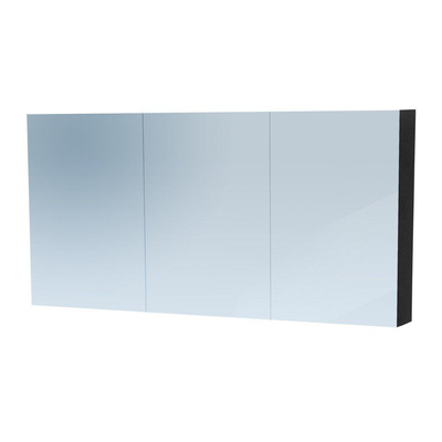 Saniclass Dual Spiegelkast - 140x70x15cm - verlichting - geintegreerd - 3 links- rechtsdraaiende spiegeldeur - MFC - black wood