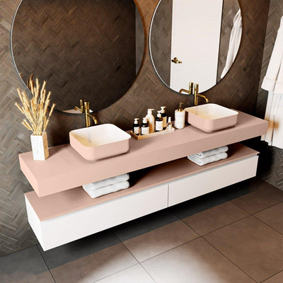 Mondiaz TOP 46 Vrijhangend Topblad - 210x46x12cm - geschikt voor waskom - Solid surface - Rosee