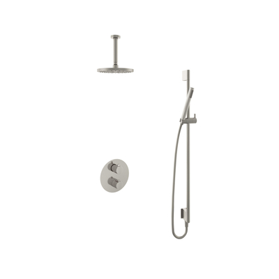 Hotbath Buddy IBS - Regendoucheset - 15cm plafondarm - 20cm ronde hoofddouche - staafhanddouche - glijstang - 2-weg-omstel - geborsteld nikkel (RVS)