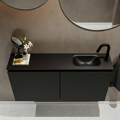 Mondiaz TURE Meuble lave-mains 100x23x50cm 1 trou de robinet 2 portes Urban mat Lavabo Eden Droite Solid Surface Noir