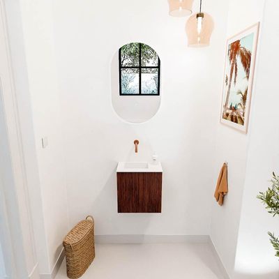 Mondiaz JOYA 40cm toiletmeubel - kleur Ruby - Wastafel FAYE positie Links Zonder kraangat kleur Talc.