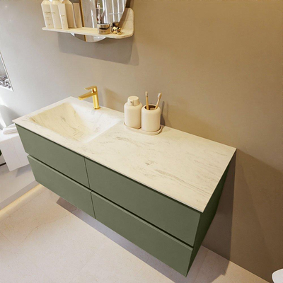 Mondiaz VICA-DLUX ensemble de meuble de salle de bain - 120cm - meuble sous-vasque armée - 4 tiroirs - lavabo encastré nuage gauche - 1 trou de robinet - version haute de 60cm - opalo