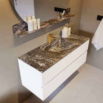 Mondiaz VICA-DLUX ensemble de meuble de salle de bain - 120cm - meuble sous-vasque talc - 2 tiroirs - lavabo encastré cloud milieu - 1 trou de robinet - miroir modèle spot - version XL 60cm haut - lave