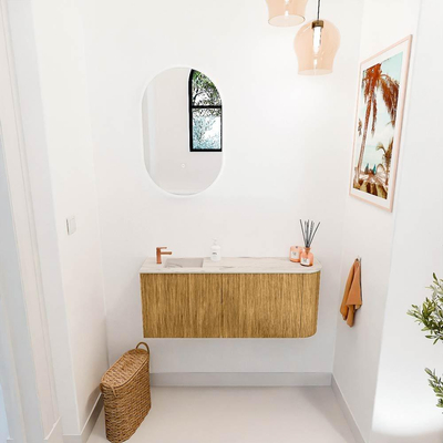 Mondiaz JOYA-DLUX 101.6cm toiletmeubel - ronding rechts kleur Oak - Wastafel FAYE positie Links 1 kraangat kleur Nata.