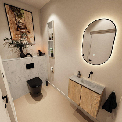 MONDIAZ TURE-DLUX Meuble toilette - 60cm - Washed Oak - EDEN - vasque Opalo - position droite - sans trou de robinet