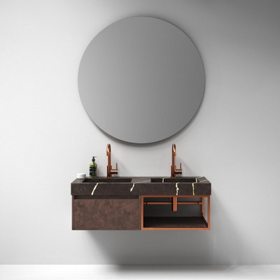 BRAUER Coral wastafel 100 met 1 kraangat Copper Brown Nexxt Wastafelonderkast 100x46x55cm 2 greeploze softclose lades 1 sifonuitsparing mat wit SHOWROOMMODEL