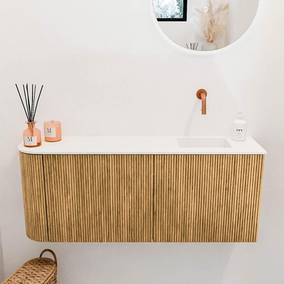 Mondiaz JOYA 101.6cm toiletmeubel - ronding links kleur Oak - Wastafel FAYE positie Rechts Zonder kraangat kleur Talc.