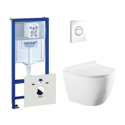 QeramiQ Salina Pack WC avec réservoir encastrable et WC suspendu plaque de commande blanc