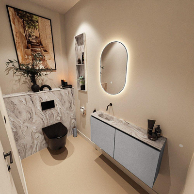MONDIAZ TURE-DLUX Meuble toilette - 100cm - Plata - EDEN - vasque Glace - position gauche - sans trou de robinet