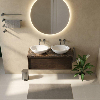 Saniclass Holz Frame Ensemble meuble de salle de bains - 120x45x43cm - Plan de travail en pierre naturelle Noche dark emperador - sans trou de robinetterie - 1 tiroir - chêne charcoal mat (bois)
