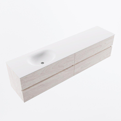 Mondiaz VICA ensemble de meuble de salle de bain - 200cm - meuble sous vasque en aggloméré - 4 tiroirs - lavabo moon gauche - sans trous de robinet - version haute de 60cm - talc