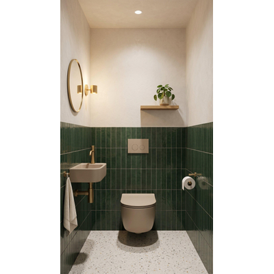 QeramiQ Dely Toiletset - inbouwreservoir Qeramiq Flush - slim zitting - kunststof taupe bedieningsplaat - ronde knoppen - beige