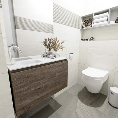 MONDIAZ OLAN Toiletmeubel 80x30x40cm met 1 kraangaten 1 lades dark brown mat Wastafel Lex links Solid Surface Wit