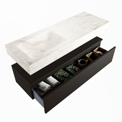 Mondiaz ALAN-DLUX Ensemble de meuble - 130cm - meuble Urban mat - 1 tiroir - Lavabo Cloud Ostra suspendu - vasque gauche - 1 trou de robinet