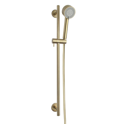 Wiesbaden Unimatch Cadans glijstangset compleet - met handdouche - 3 standen - diameter 8cm - PVD - geborsteld messing (goud)