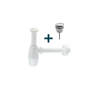 Saniclass ensemble de vidage lavabo - siphon blanc - bonde clic-clac chromée