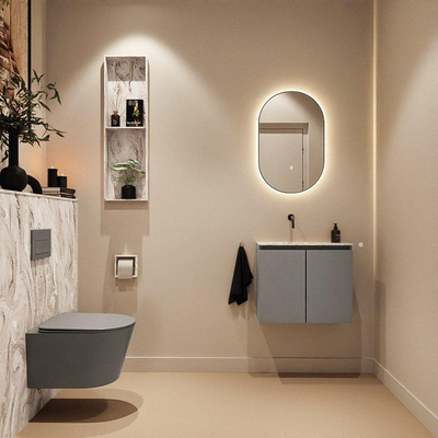 MONDIAZ TURE-DLUX Meuble toilette - 60cm - Smoke - EDEN - vasque Glace - position gauche - sans trou de robinet