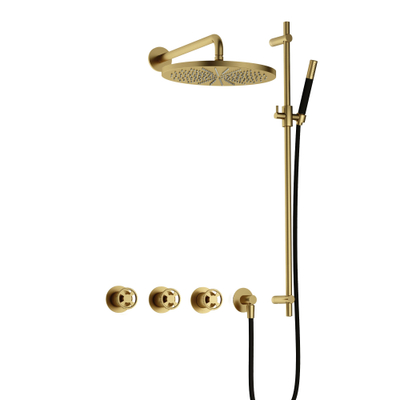 Hotbath Cobber Ensemble de douche de tête encastrée IBSW70 - bras mural 38,5 cm - douche de tête ronde 30 cm - douchette barre - barre de douche - Laiton brossé PVD