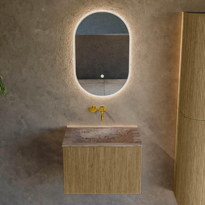 MONDIAZ KURVE-DLUX 60cm badmeubel kleur Dusk met 1 lade en 0 deuren. Wastafel CLOUD Midden zonder kraangat Oza.