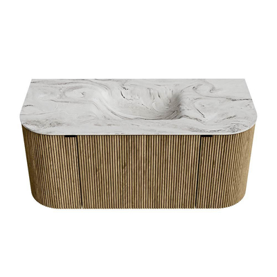 Mondiaz KURVE-DLUX Badkamermeubelset - 100x46x40cm - 1 lade - 2 deuren - wastafel solid surface - midden - zonder kraangat - Dusk