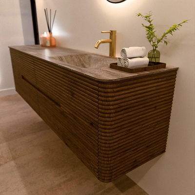 Mondiaz CIRO-DLUX Badkamermeubelset - 180x45x50cm - Solid surface wastafel Oza - 1 wasbak Rechts - 1 kraangat - 4 lades - Dusk
