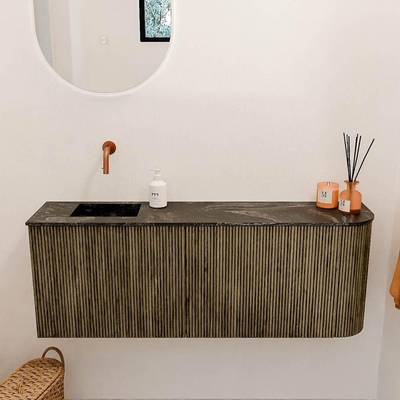 Mondiaz JOYA-DLUX 111.6cm toiletmeubel - ronding rechts kleur Dusk - Wastafel FAYE positie Links Zonder kraangat kleur Lava.