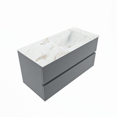 Mondiaz VICA-DLUX ensemble de meuble de salle de bain - 100cm - meuble sous-vasque plata - 2 tiroirs - lavabo encastré cloud droite - 1 trou de robinet - version haute de 60cm - frape