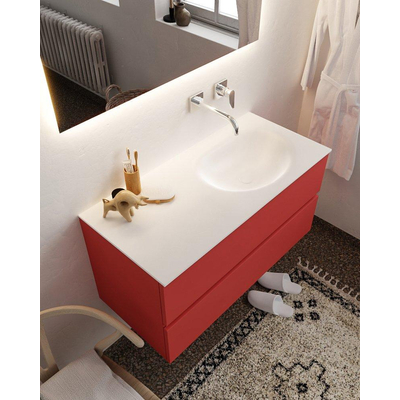 Mondiaz VICA ensemble de meuble de salle de bain - 100cm - meuble sous-vasque fire - 2 tiroirs - lavabo moon droite - sans trou de robinet - miroir LED - version XL 60cm de haut