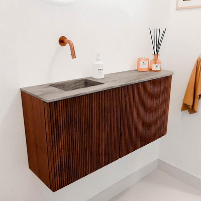 Mondiaz JOYA-DLUX Meuble de toilette 91,6cm - arrondi droit couleur Ruby - Vasque FAYE position Gauche Sans trou de robinet couleur Oza