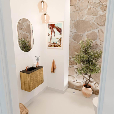 Mondiaz JOYA 50cm meuble de toilette - couleur Oak - Lavabo FAYE position Gauche 1 trou de robinet couleur Urban.