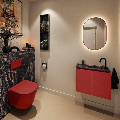 MONDIAZ TURE-DLUX 60cm toiletmeubel Fire. EDEN wastafel Lava positie rechts. Met 1 kraangat.