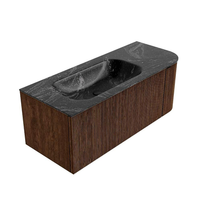 MONDIAZ KURVE-DLUX 115cm meuble de salle de bains avec module 25 R couleur Walnut avec 1 tiroir et 1 porte. Lavabo BIG SMALL gauche sans trou de robinet couleur Lava.