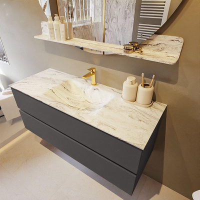 Mondiaz VICA-DLUX ensemble de meuble de salle de bain - 120cm - meuble sous-vasque gris foncé - 2 tiroirs - lavabo encastré nuage milieu - 1 trou de robinet - version haute de 60cm - glace