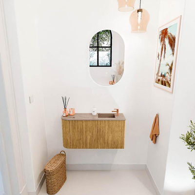 Mondiaz JOYA-DLUX 81.6cm toiletmeubel - ronding links kleur Oak - Wastafel FAYE positie Rechts 1 kraangat kleur Arena.