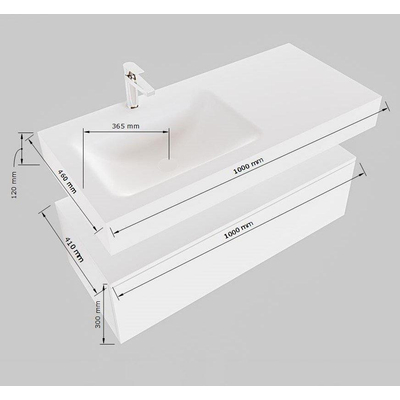 Mondiaz ALAN-DLUX 100cm meuble de salle de bain sous-vasque Marron Foncé 1 tiroir. Lavabo suspendu CLOUD gauche sans trou de robinet, couleur Glace