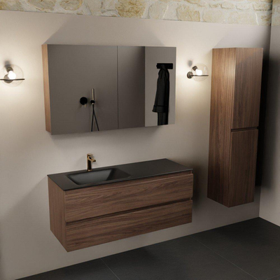 Mondiaz Aivy ensemble de meuble de salle de bains - 120x45x50cm - 1 trou de robinet - 1 vasque urban Solid surface - Gauche - 2 tiroirs - Avec armoire de toilette - Mélamine Mocha