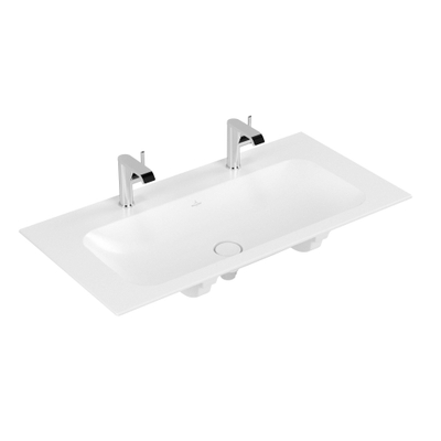 Villeroy & Boch finion meubelwastafel - met 2 kraangaten - 100x50cm CeramicPlus - zonder overloop - Stone White (mat wit)