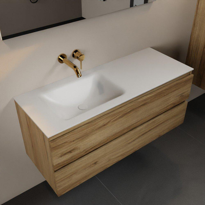 Mondiaz Aivy ensemble de meuble de salle de bains - 120x45x50cm - 0 trous de robinet - 1 vasque talc Solid surface - Gauche - 2 tiroirs - Avec miroir - Mélamine Chai