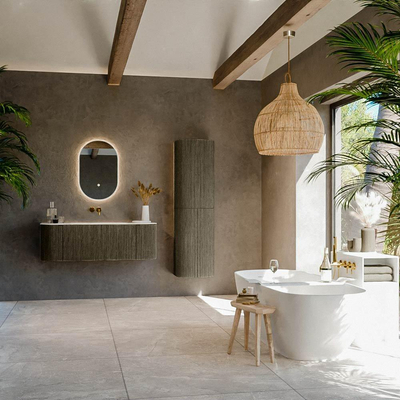 Ensemble de meuble de salle de bain Mondiaz KURVE-DLUX - 130x46x40cm - 1 tiroir - 2 portes - lavabo en solid surface - milieu - sans trou de robinet - Shadow