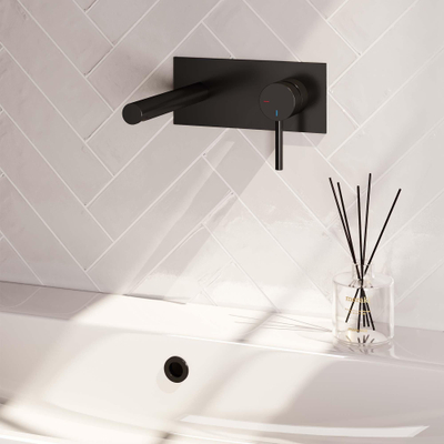 BRAUER Black Edition Wastafelmengkraan inbouw - rechte uitloop links - hendel lang smal - inclusief inbouwdeel - afdekplaat - model A 1 - mat zwart
