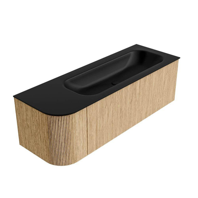 MONDIAZ KURVE 135cm Meuble salle de bain avec module 25 G - couleur Oak - 1 tiroir - 1 porte - vasque BIG MEDIUM droite - sans trous de robinet - Urban