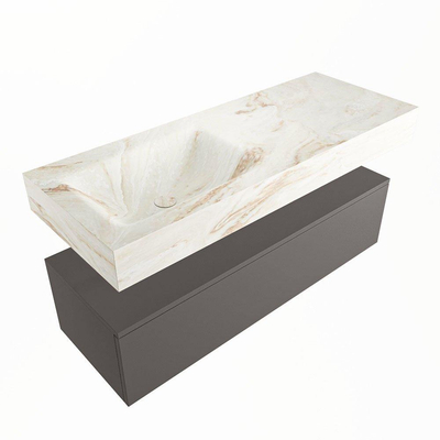 Mondiaz ALAN-DLUX Ensemble de meuble - 120cm - meuble Dark grey mat - 1 tiroir - Lavabo Cloud Frappe suspendu - vasque Gauche - 0 trous de robinet