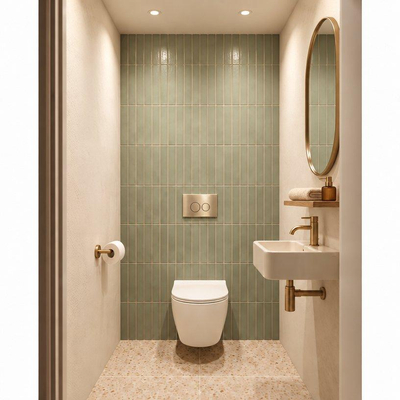 Adema Salina 2.0 Ensemble WC - 48.5x36x32cm - cuvette profonde - sans rebord de rinçage - réservoir encastré QeramiQ - softclose - déclipsage rapide - abattant WC - plaque de commande métallique or brossé - boutons ronds - blanc