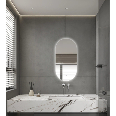 Saniclass Shine spiegel – ovaal – 40x80 cm – indirecte LED rondom – spiegelverwarming – Zilver
