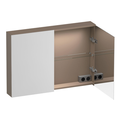 BRAUER Impress Deluxe armoire de toilette - 100x70x15cm - éclairage interne et externe - 2 portes miroir double face - moka mat