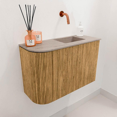 Mondiaz JOYA-DLUX Meuble de toilette 61,6cm - arrondi gauche couleur Chêne - Vasque FAYE position Droite Sans trou de robinet couleur Saba