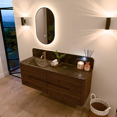 Mondiaz CIRO-DLUX Meuble de salle de bains - 140x45x50cm - Plan vasque solid surface Lava - 1 lavabo à gauche - 1 trou de robinet - 4 tiroirs - Dusk